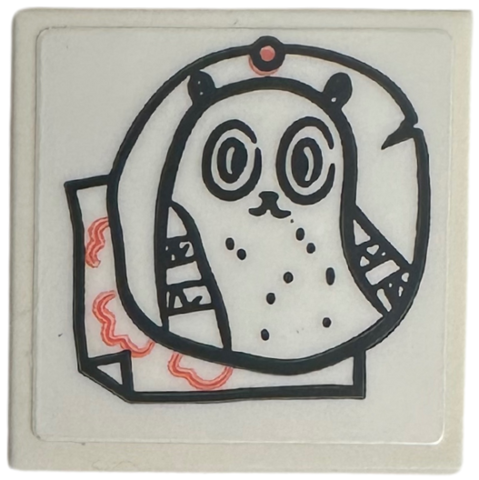 Tile, Modified 2 x 2 Inverted with Black Animal Drawing with Face, Coral Pin and Flower Petal Poster Pattern (Sticker) - Set 76781