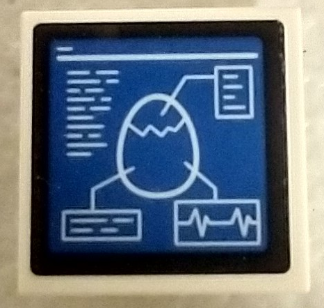 Tile, Modified 2 x 2 Inverted with Computer Screen with Black Border, White Egg and Writing Lines on Blue Background Pattern (Sticker) - Set 76961