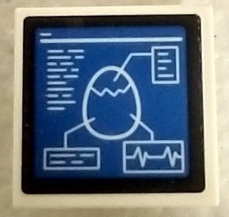 Tile, Modified 2 x 2 Inverted with Computer Screen with Black Border, White Egg and Writing Lines on Blue Background Pattern (Sticker) - Set 76961