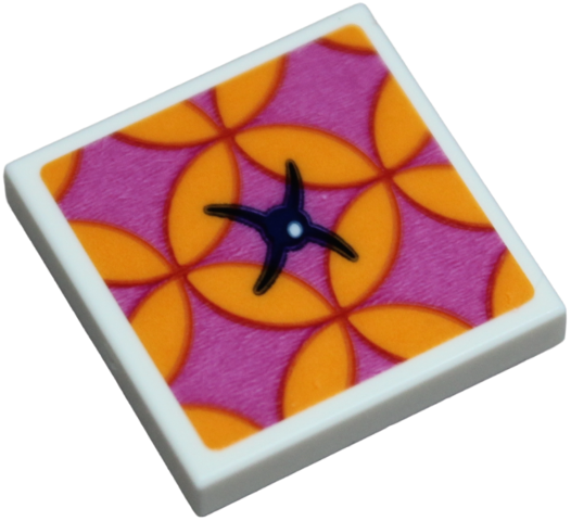 Tile, Modified 2 x 2 Inverted with Cushion with Black Button, Orange and Magenta Overlapping Circles Pattern (Sticker) - Set 42659