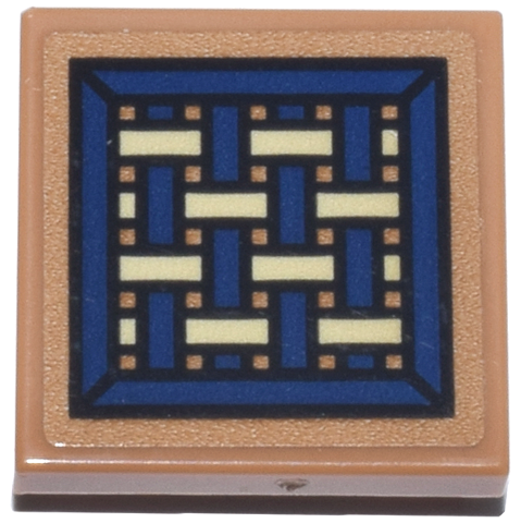 Tile, Modified 2 x 2 Inverted with Woven Seat Cushion with Dark Blue Square, Tan Ractangles Pattern (Sticker) - Set 76784