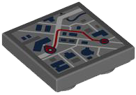 Tile, Modified 2 x 2 Inverted with Navigation City Map with Red Route Pattern