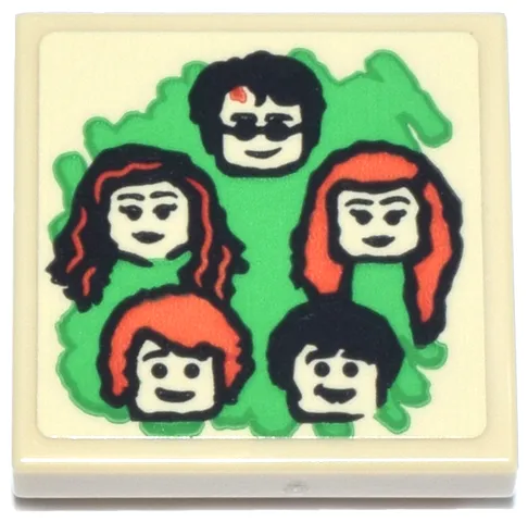 Tile, Modified 2 x 2 Inverted with Harry Potter Characters (Harry, Hermione, Ginny, Ron, Neville) on Bright Green Background Pattern (Sticker) - Set 76467