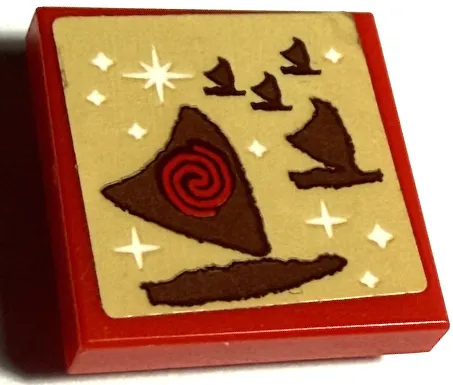 Tile, Modified 2 x 2 Inverted with Reddish Brown Boats, Spiral and White Sparkles Pattern (Sticker) - Set 43183
