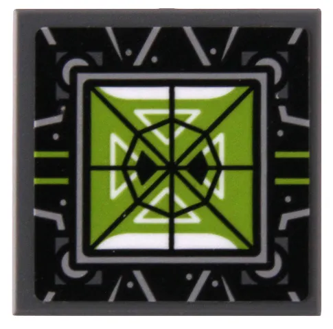 Tile, Modified 2 x 2 Inverted with Lime and White Head-up Display (HUD), Silver Lines and Dots on Black Background Pattern (Sticker) - Set 80022