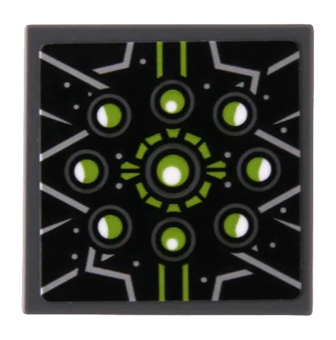 Tile, Modified 2 x 2 Inverted with Lime and White Eyes, Silver Lines and Dots on Black Background Pattern (Sticker) - Set 80022