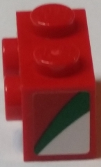 Brick, Modified 1 x 2 with Studs on 1 Side with Red, Green, and White Pattern Model Left Side (Sticker) - Set 75908