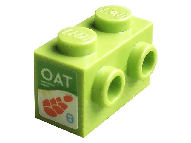 Brick, Modified 1 x 2 with Studs on 1 Side with White 'OAT' and Orange Oats Pattern (Sticker) - Set 10291