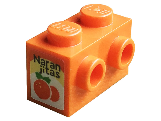 Brick, Modified 1 x 2 with Studs on 1 Side with Orange and Black 'Naranjitas' Pattern (Sticker) - Set 10291