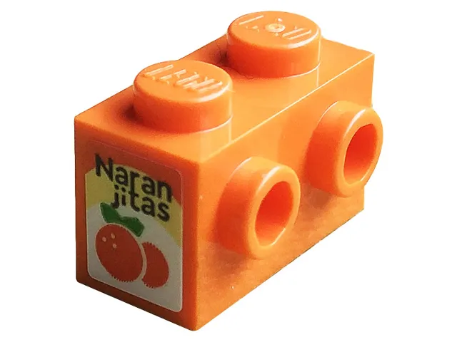 Brick, Modified 1 x 2 with Studs on 1 Side with Orange and Black 'Naranjitas' Pattern (Sticker) - Set 10291