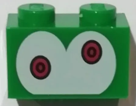 Brick, Modified 1 x 2 with Studs on 1 Side with Red Eyes on White Background Pattern (Super Mario Mechakoopa)