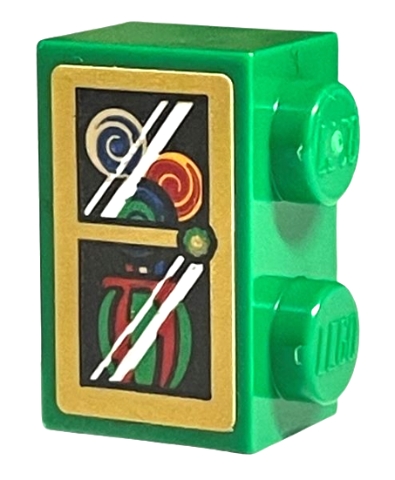 Brick, Modified 1 x 2 with Studs on 1 Side with 3 Multicolored Lollipops with Swirls in Vase, Gold Border and Reflections Pattern (Sticker) - Set 76405