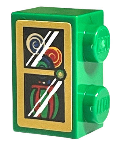 Brick, Modified 1 x 2 with Studs on 1 Side with 3 Multicolored Lollipops with Swirls in Vase, Gold Border and Reflections Pattern (Sticker) - Set 76405