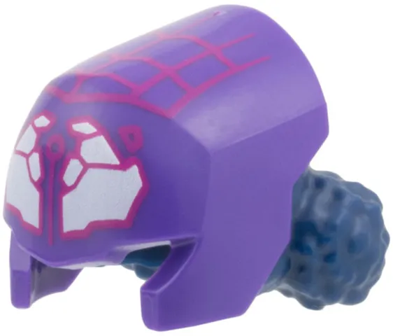 Minifigure, Hair Combo, Hair with Hat, 2 Space Buns with Molded Dark Purple Mask and Printed Magenta Webbing, White Cluster Eyes Pattern