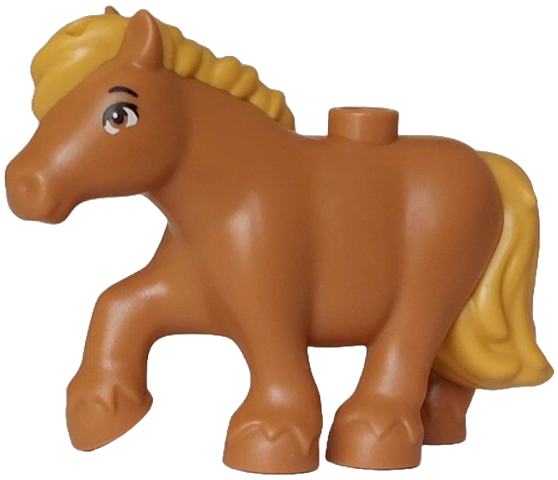 Horse, Friends Style, Pony with Molded Ochre Yellow Mane and Tail and Printed Black Eyebrow and Eyelash, White Eye Pattern (Cinnamon)
