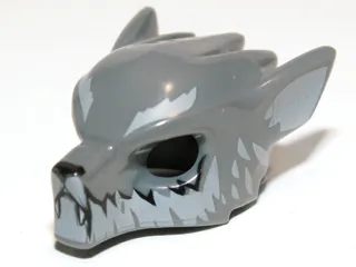 Minifigure, Headgear Mask Wolf with Fangs, Light Bluish Gray Fur and Ears Pattern
