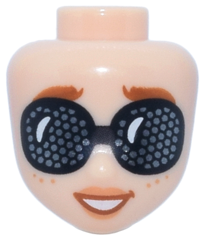 Mini Doll, Head Friends with Dark Orange Eyebrows, Black Goggles with Silver Dots, Nougat Lips and Freckles, and Open Mouth Smile with Teeth Pattern