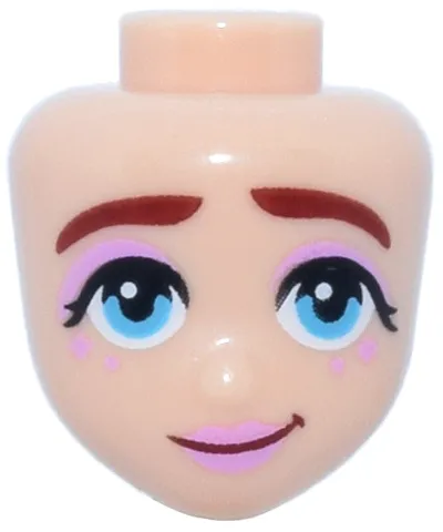 Mini Doll, Head Friends with Thick Dark Red Eyebrows, Medium Azure Eyes, Bright Pink Lips, Eye Shadow and Face Paint, Smirk Pattern
