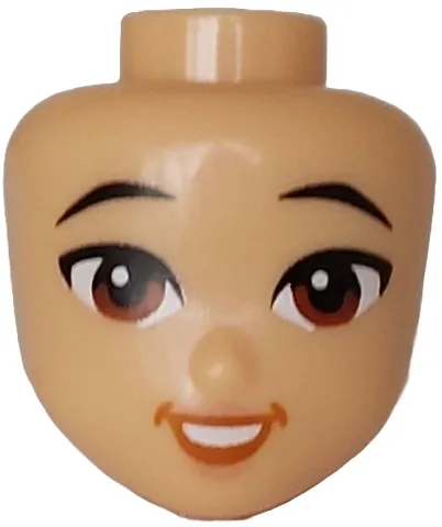 Mini Doll, Head Friends with Black Eyebrows, Reddish Brown Eyes, Nougat Lips, Dark Orange Open Mouth Rounded Smile with Teeth Pattern