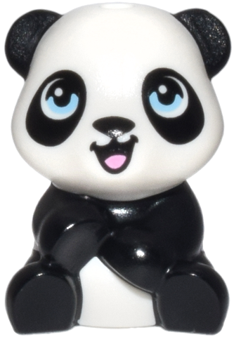 Panda, Friends Style, Baby Cub, Sitting with Molded White Head and Body and Printed Black Nose and Eye Patches and Bright Light Blue Eyes, Open Mouth with Bright Pink Tongue Pattern (BaoBao)