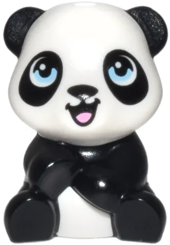Panda, Friends Style, Baby Cub, Sitting with Molded White Head and Body and Printed Black Nose and Eye Patches and Bright Light Blue Eyes, Open Mouth with Bright Pink Tongue Pattern (BaoBao)