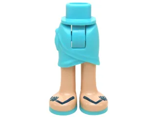 Mini Doll Hips and Skirt Wrap with Light Nougat Legs and Sandals with Medium Azure Soles and Dark Blue Straps with Scallop Shells Pattern - Thick Hinge