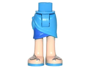 Mini Doll Hips and Skirt Wrap with Blue Layer, Light Nougat Legs, and Sandals with Dark Azure Soles and Silver Straps Pattern - Thick Hinge