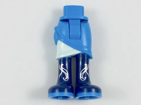 Mini Doll Hips and Skirt Wrap with Light Aqua Layer, Dark Blue Long Boots with Dark Azure Soles and Silver Filigree Pattern - Thick Hinge