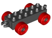 Duplo Car Base 2 x 6 with Open Hitch End and Red Wheels with Fake Bolts