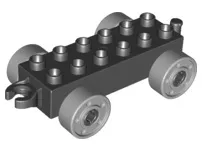 Duplo Car Base 2 x 6 with Open Hitch End and Light Bluish Gray Wheels with Fake Bolts