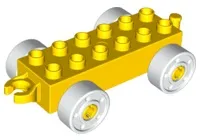 Duplo Car Base 2 x 6 with Open Hitch End and White Wheels with Fake Bolts
