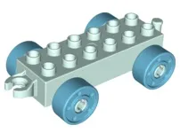 Duplo Car Base 2 x 6 with Open Hitch End and Medium Azure Wheels with Fake Bolts