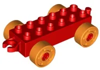 Duplo Car Base 2 x 6 with Open Hitch End and Orange Wheels with Fake Bolts