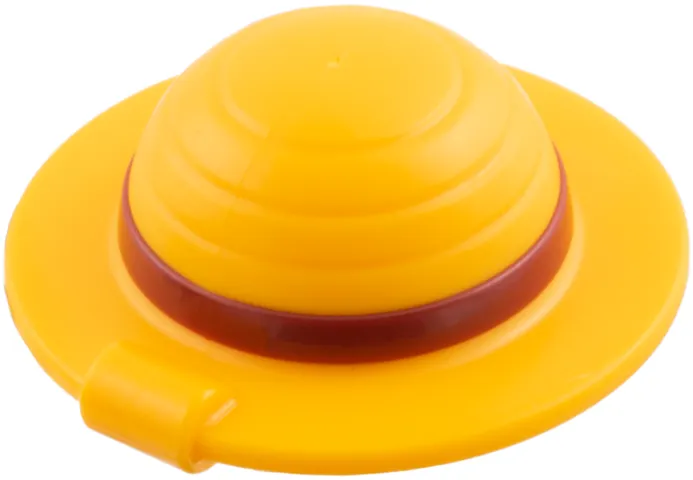 Minifigure, Headgear Straw Hat with Bar Handle with Molded Dark Red Band Pattern
