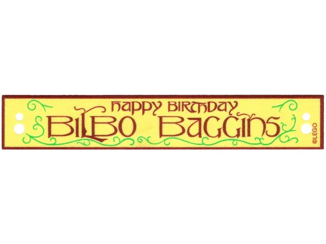 Cloth Banner Flag Rectangle with Dark Red Stylized 'HAPPY BIRTHDAY BILBO BAGGINS' and Bright Green Filigree Pattern