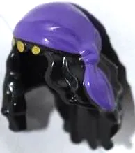 Minifigure, Hair Female Mid-Length with Part over Front of Right Shoulder with Dark Purple Cloth Wrap / Bandana and 3 Gold Coins Pattern