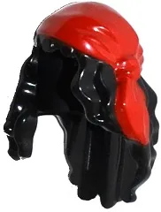 Minifigure, Hair Female Mid-Length with Part over Front of Right Shoulder with Red Cloth Wrap / Bandana Pattern