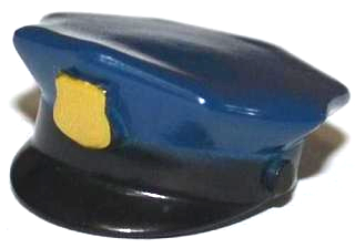 Minifigure, Headgear Hat, Police with Dark Blue Top and Raised Gold Badge Pattern