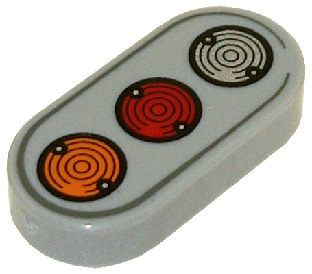 Tile, Round 1 x 2 Oval with Orange, Red, and Silver Lights Pattern