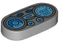 Tile, Round 1 x 2 Oval with Silver Dashboard, Metallic Light Blue Tachometer with Number 9 and Speedometer with Number 92 Pattern