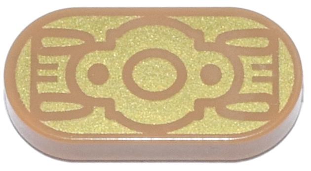 Tile, Round 1 x 2 Oval with Circle, Dots and Curved Lines on Gold Background Pattern (BrickHeadz Batman (1989) Belt Buckle)
