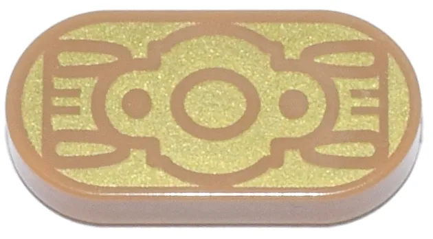 Tile, Round 1 x 2 Oval with Circle, Dots and Curved Lines on Gold Background Pattern (BrickHeadz Batman (1989) Belt Buckle)