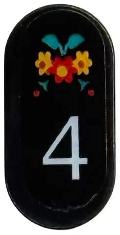 Tile, Round 1 x 2 Oval with White Number 4 and Flowers with Leaves Pattern (Sticker) - Set 76451