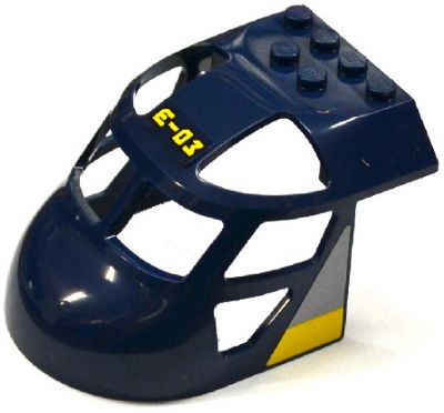 Aircraft Fuselage Forward Top Curved 6 x 8 x 4 with 'E-03', Light Bluish Gray Triangle and Yellow Stripe Pattern on Both Sides (Stickers) - Set 60093