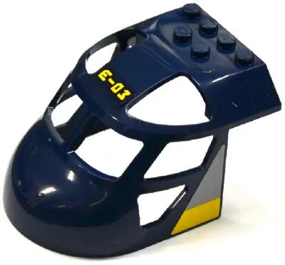 Aircraft Fuselage Forward Top Curved 6 x 8 x 4 with 'E-03', Light Bluish Gray Triangle and Yellow Stripe Pattern on Both Sides (Stickers) - Set 60093