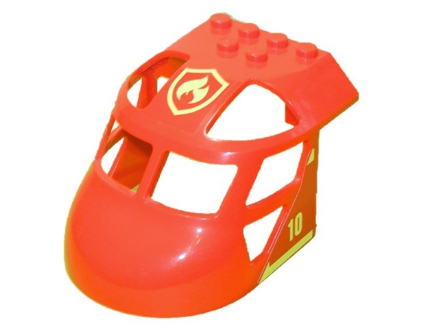 Aircraft Fuselage Forward Top Curved 6 x 8 x 4 with Yellow and Red Fire Logo Badge, Yellow Stripes and Number 10 Pattern on Both Sides (Stickers) - Set 60217