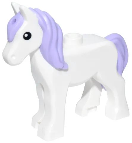 Horse, Foal with Stud on Back with Molded Lavender Tail and Long Mane with Hole and Printed Black Eyes Pattern