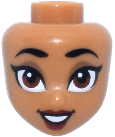 Mini Doll, Head Friends with Black Eyebrows, Dark Tan Eye Shadow, Reddish Brown Eyes, Dark Red Lips, Open Mouth Smile with Teeth Pattern