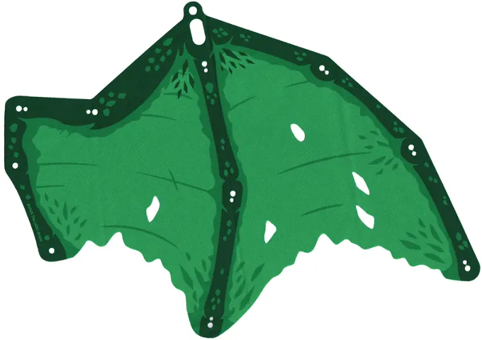 Cloth Wing Dragon Left, Tattered with Dark Green Bones, Green Scales and Trim Pattern