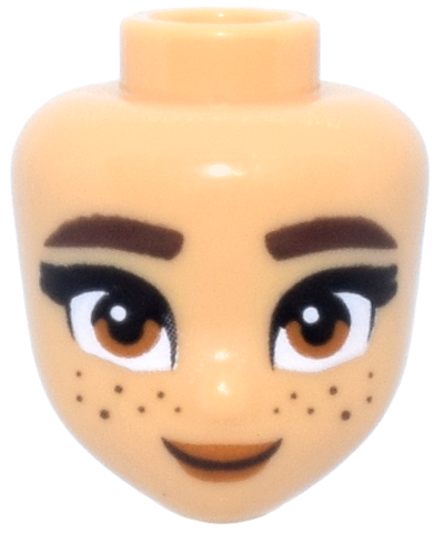 Mini Doll, Head Friends with Dark Brown Thick Eyebrows and Freckles, Dark Orange Eyes and Lips, Closed Mouth Smile Pattern